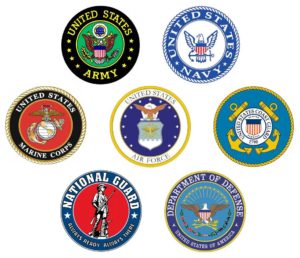 Military service logos and emblems